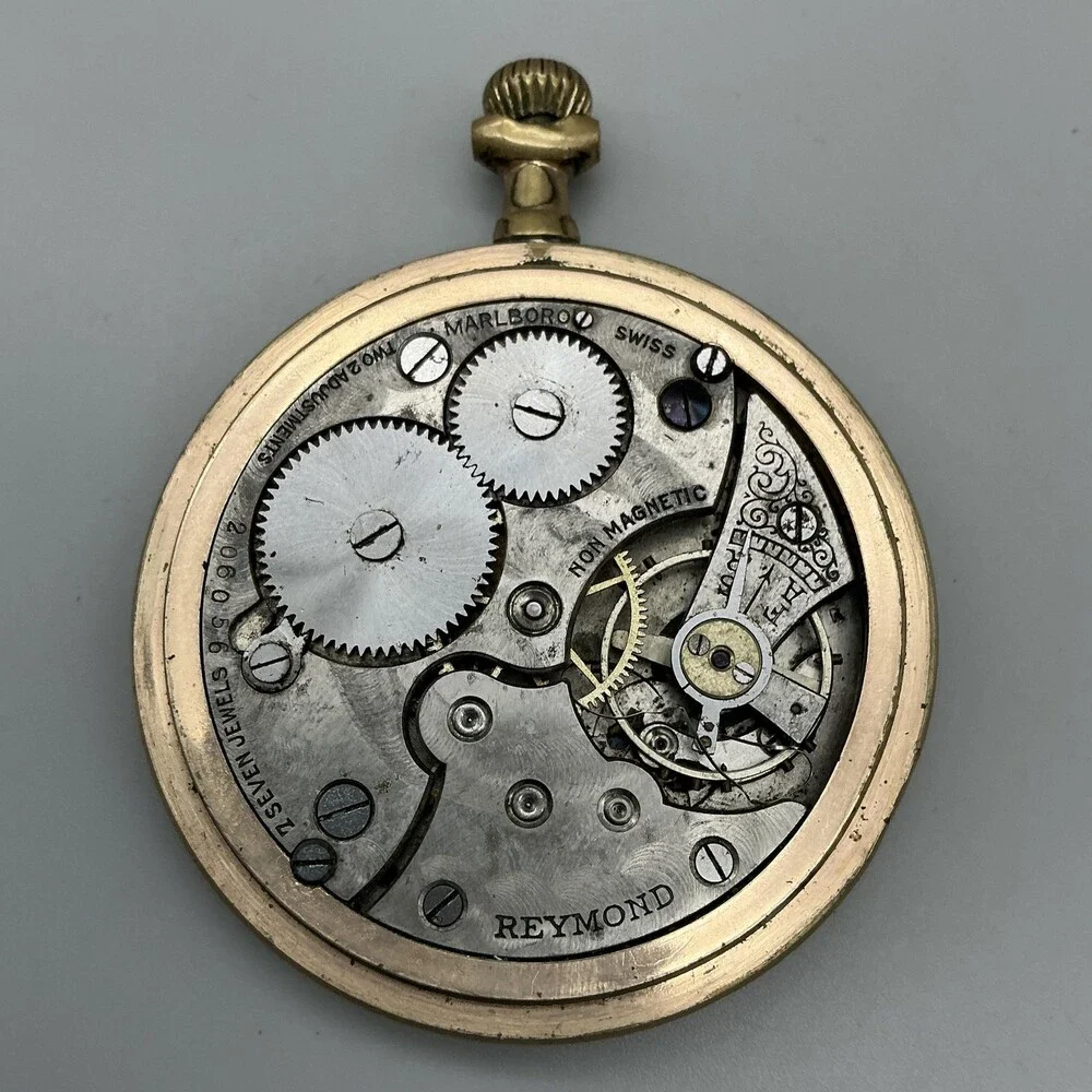 Vintage Marlboro Pocket Watch Men 49mm Gold Filled Open Face Manual Not Running